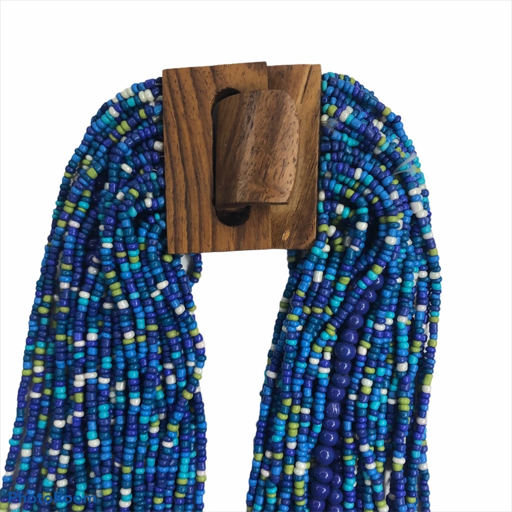Multi Strand Waterfall Beaded Necklace Blue 18" - Picture 4 of 4